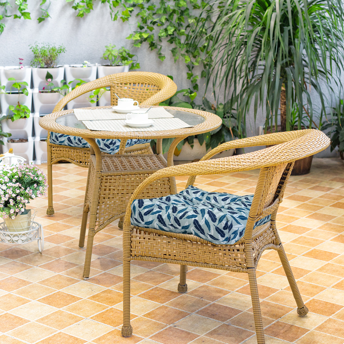 AAAAAcessories Outdoor Wicker Seat Chair Cushion Set of 2, 19 x 19 x 5 Inch