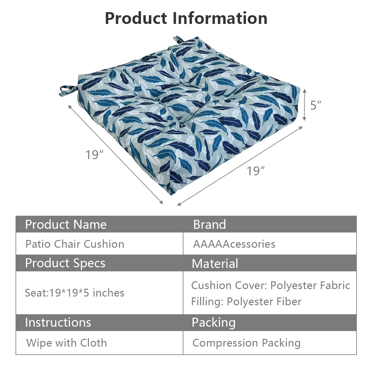 AAAAAcessories Outdoor Wicker Seat Chair Cushion Set of 2, 19 x 19 x 5 Inch